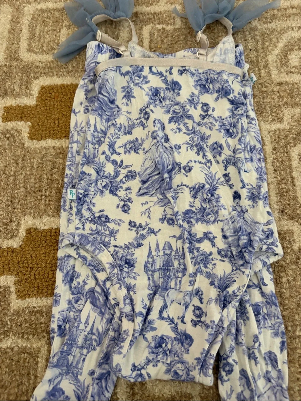 Posh Peanut Blue and White Toile Ruffle Two-Piece Set